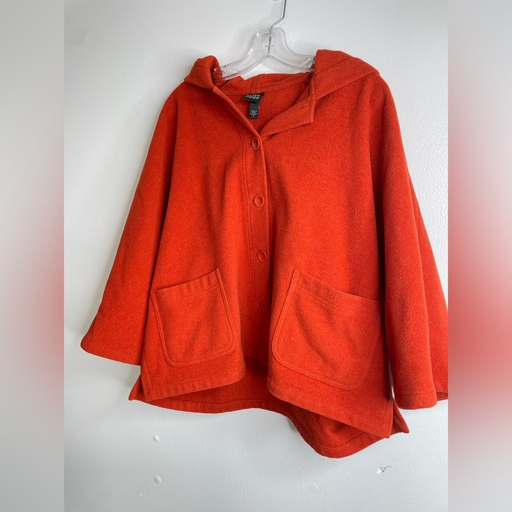 Eileen Fisher Size Small Button Up Burnt Orange Poncho Style Jacket